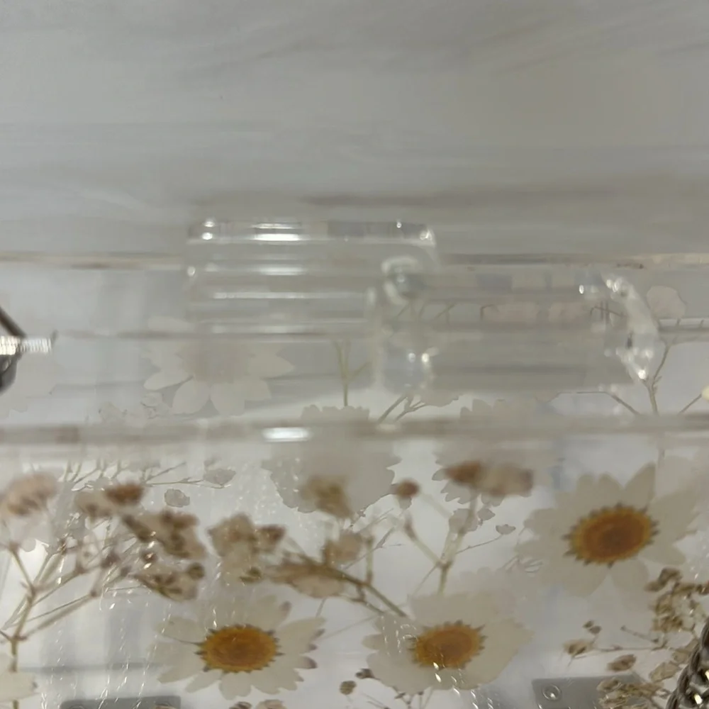 Daisies acrylic transparent lucite box clutch with silver chain strap๐ผ - Picture 11 of 15